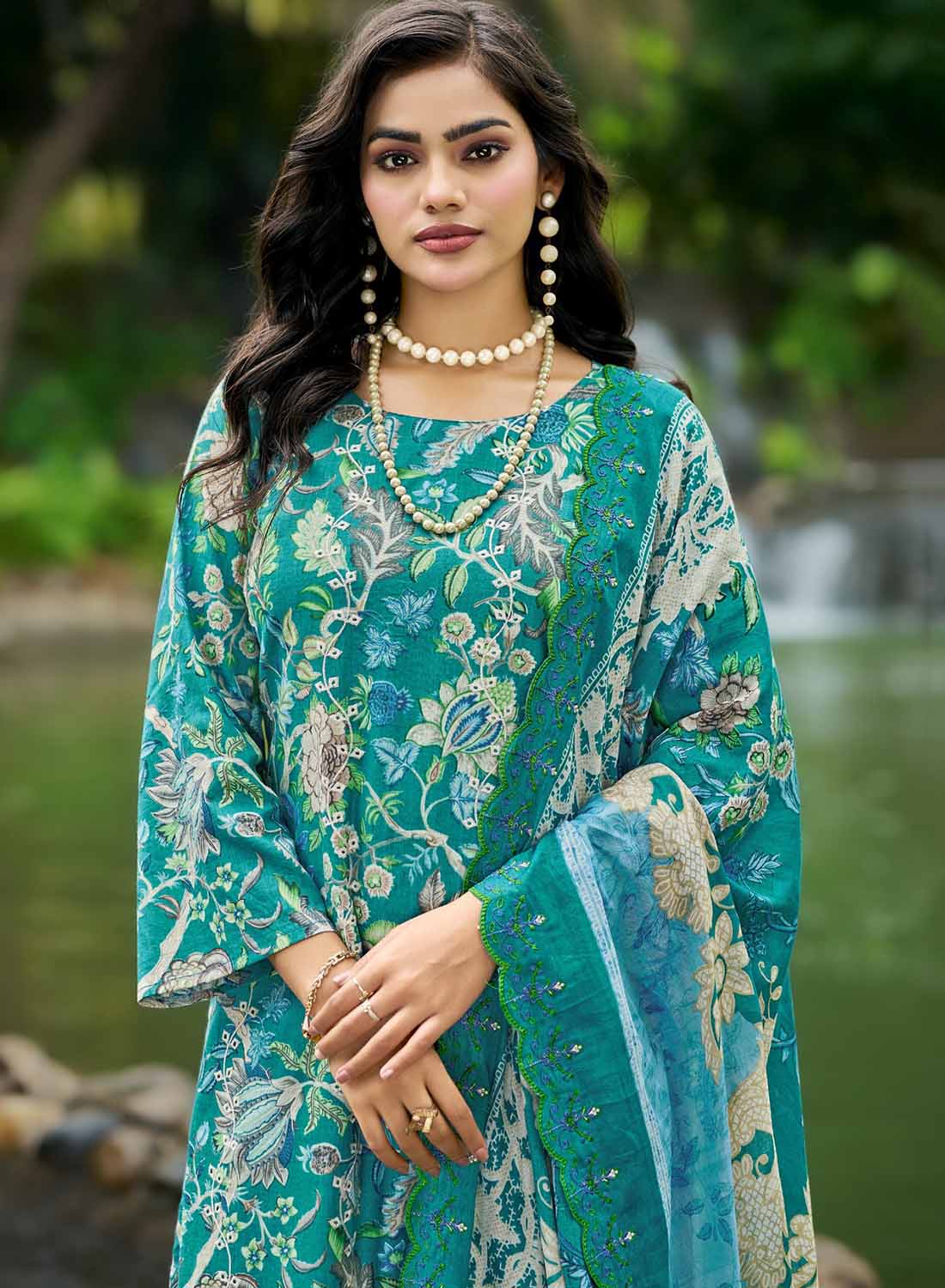 Pakistani Cotton Suit Dress Material for Women Unstitched with Embroidery