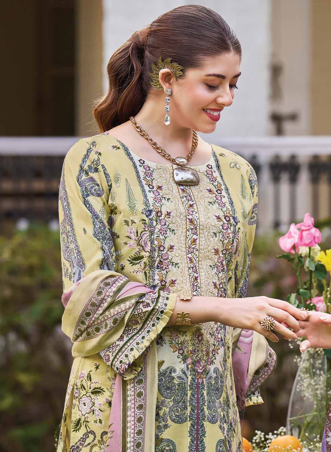 Pakistani Print Unstitched Pure Cotton Salwar Suit Dress Material with Embroidery