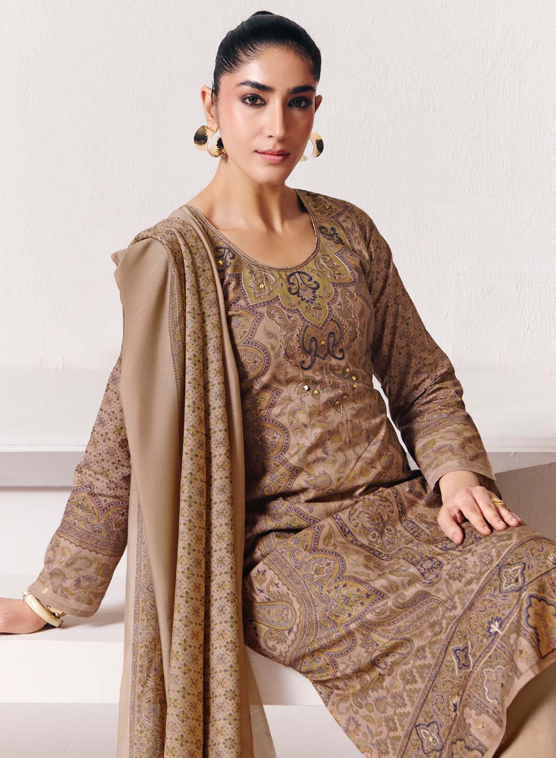 Pure Cotton Unstitched Salwar Suit Set Material with Muslin Dupatta
