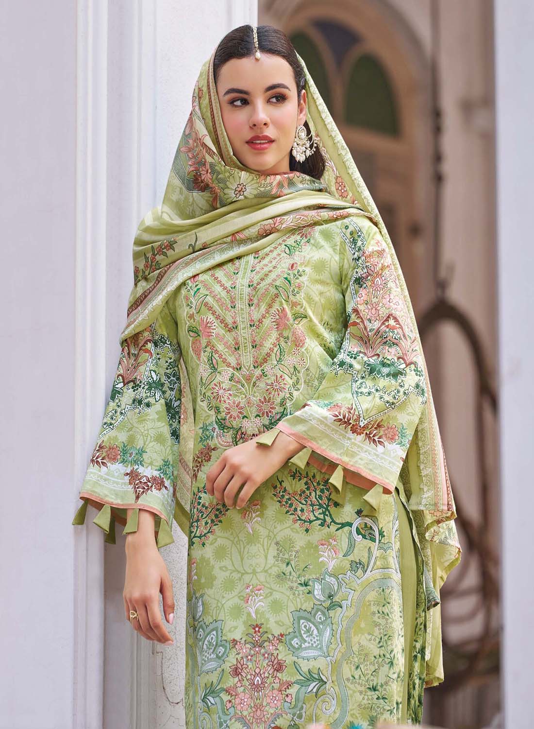 Pakistani Print Unstitched Pure Cotton Suit Set Material with Embroidery