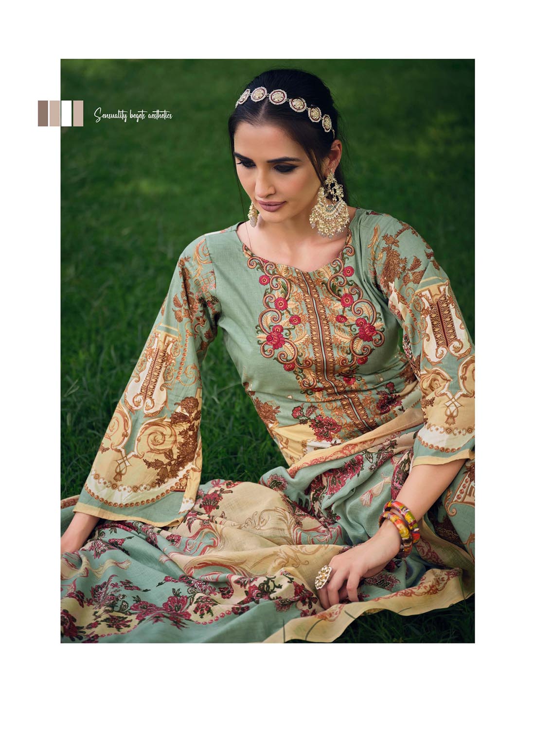 Belliza Cotton Pakistani Print Unstitched Women Salwar Suit Green