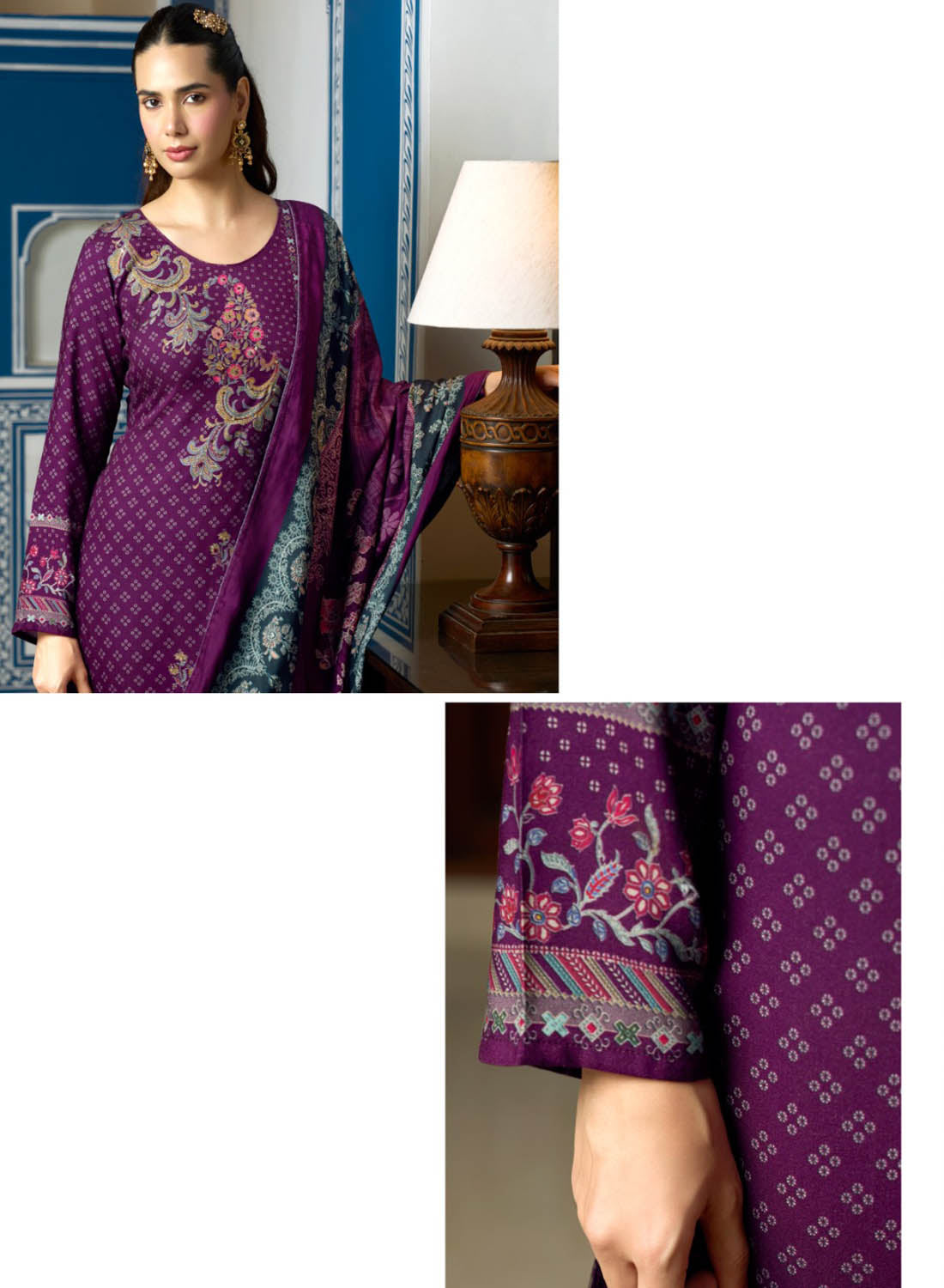 Violet Winter Pashmina Unstitched Salwar Suit Set Material for Women