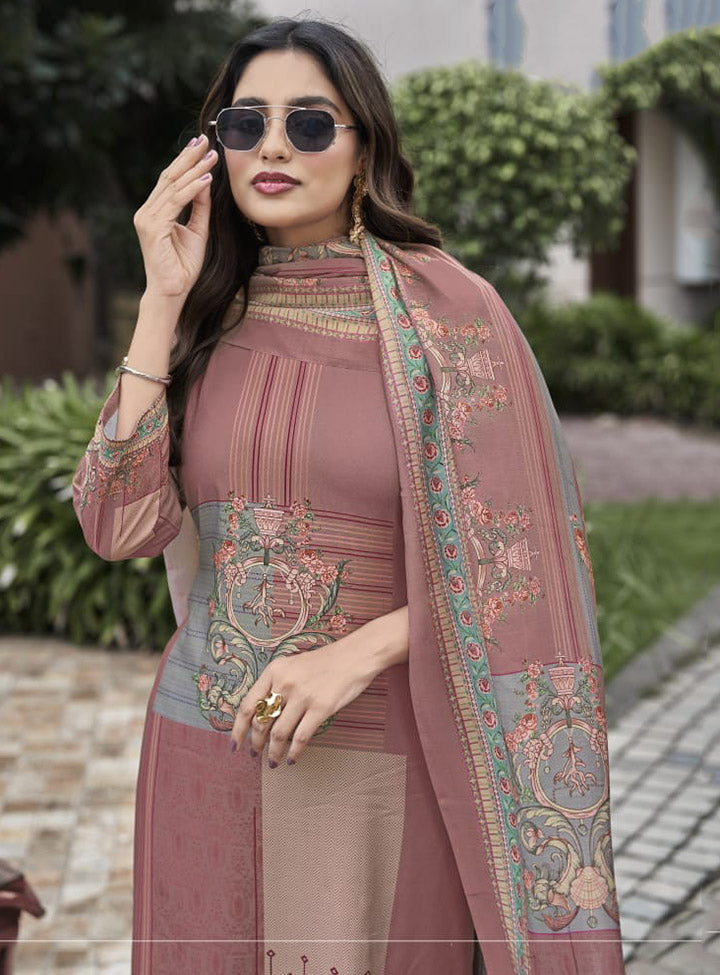 Pashmina Unstitched Winter Salwar Suit Material with Muslin Dupatta