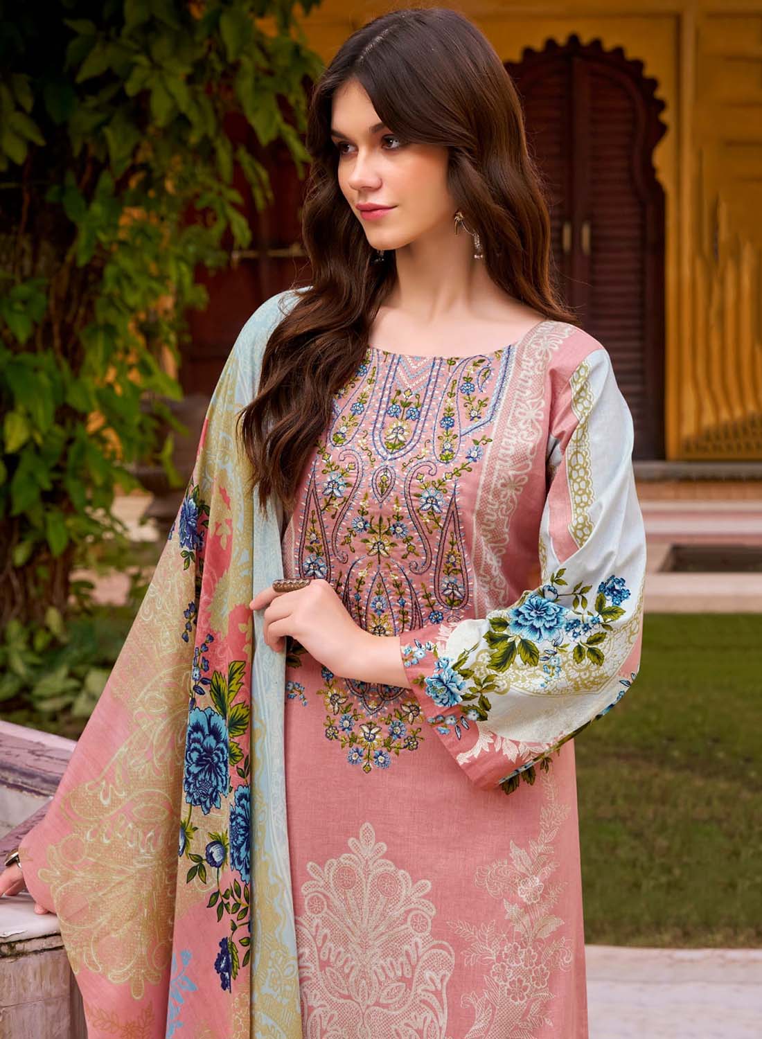 Pure Cotton Pakistani Print Unstitched Suit Dress Material with Embroidery