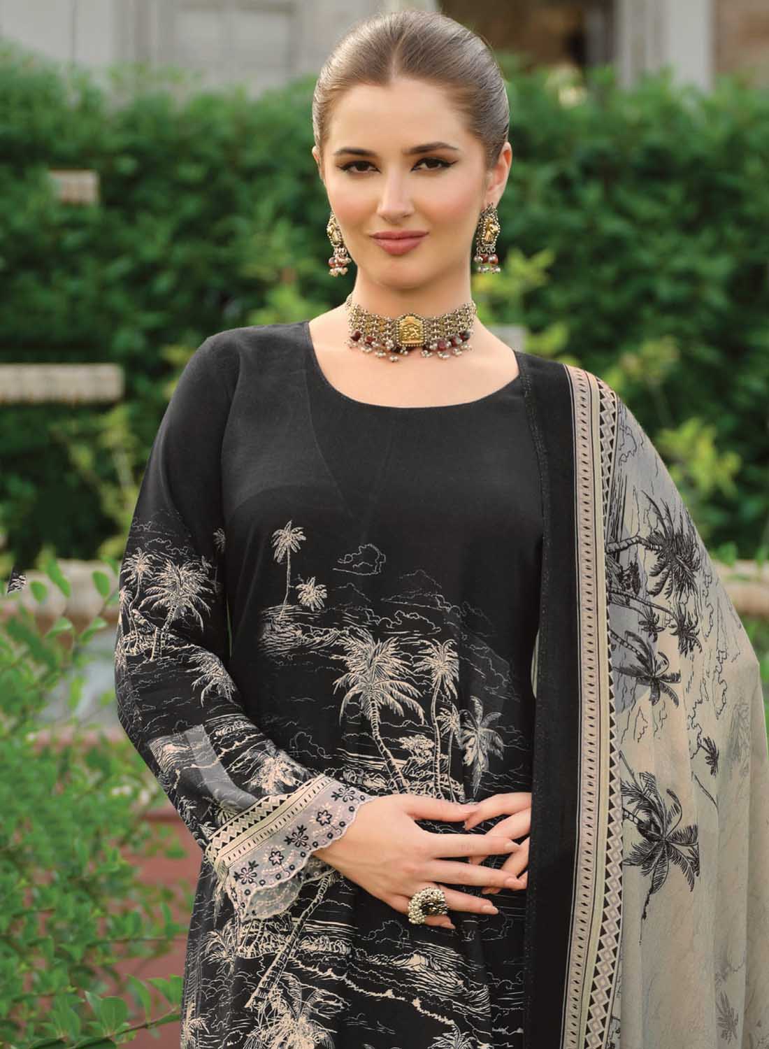 Black Viscose Pashmina Unstitched Winter Salwar Suit Dress Material