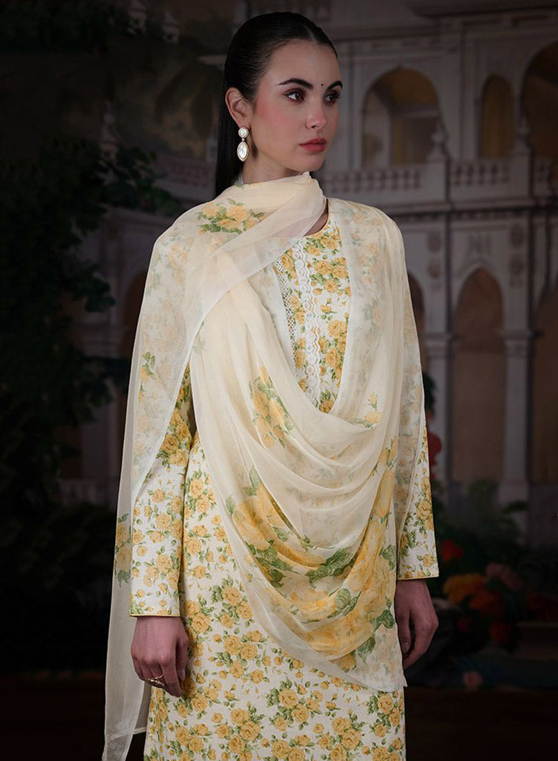 Pure Cotton Unstitched Salwar Suit Set Material with Chiffon Dupatta