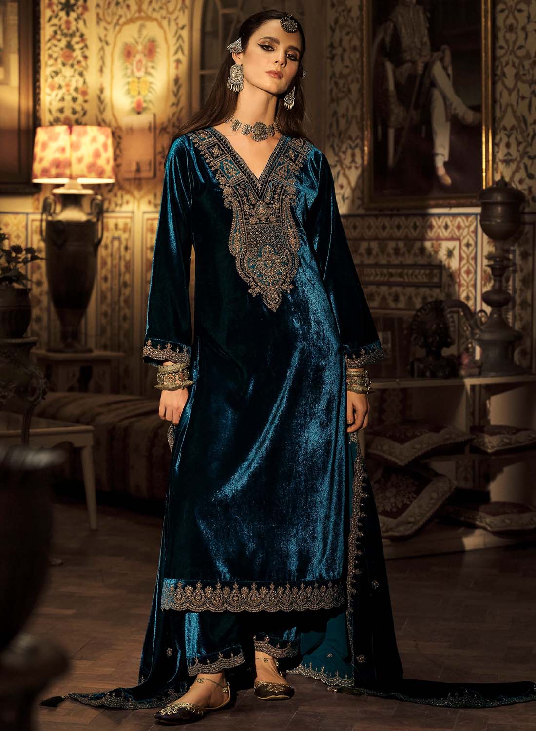 Party Wear Unstitched Winter Velvet Suit Dress Material for Women