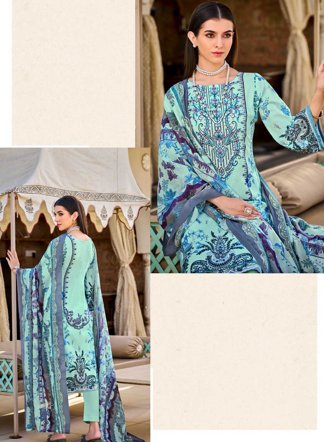 Pakistani Print Unstitched Pure Cotton Salwar Suit Set with Embroidery