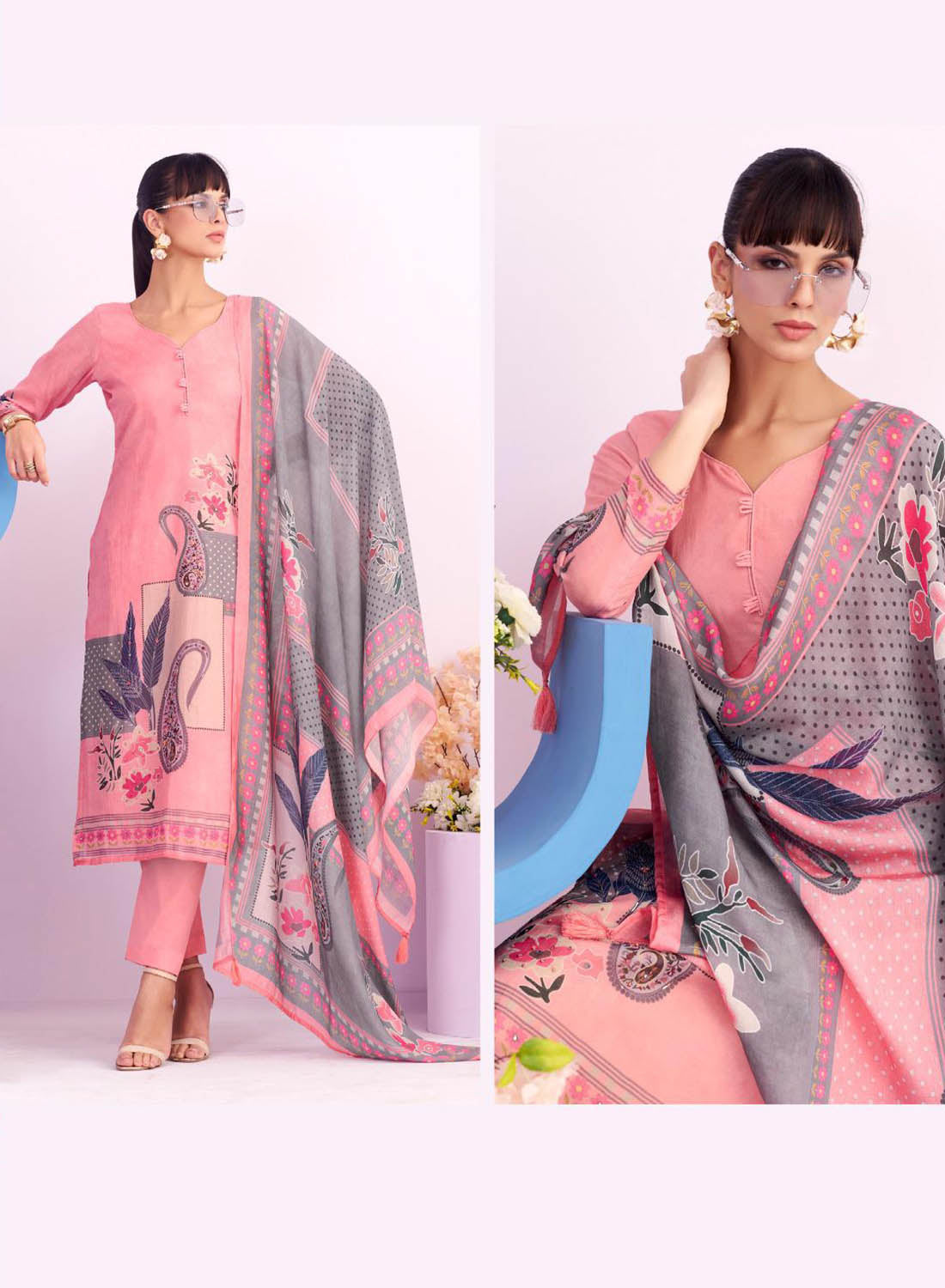 Pink Chanderi Cotton Unstitched Suit Dress Material for Women