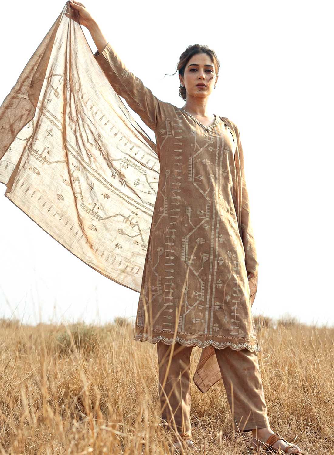 Pure Lawn Cotton Brown Unstitched Suit Dress Material for Women