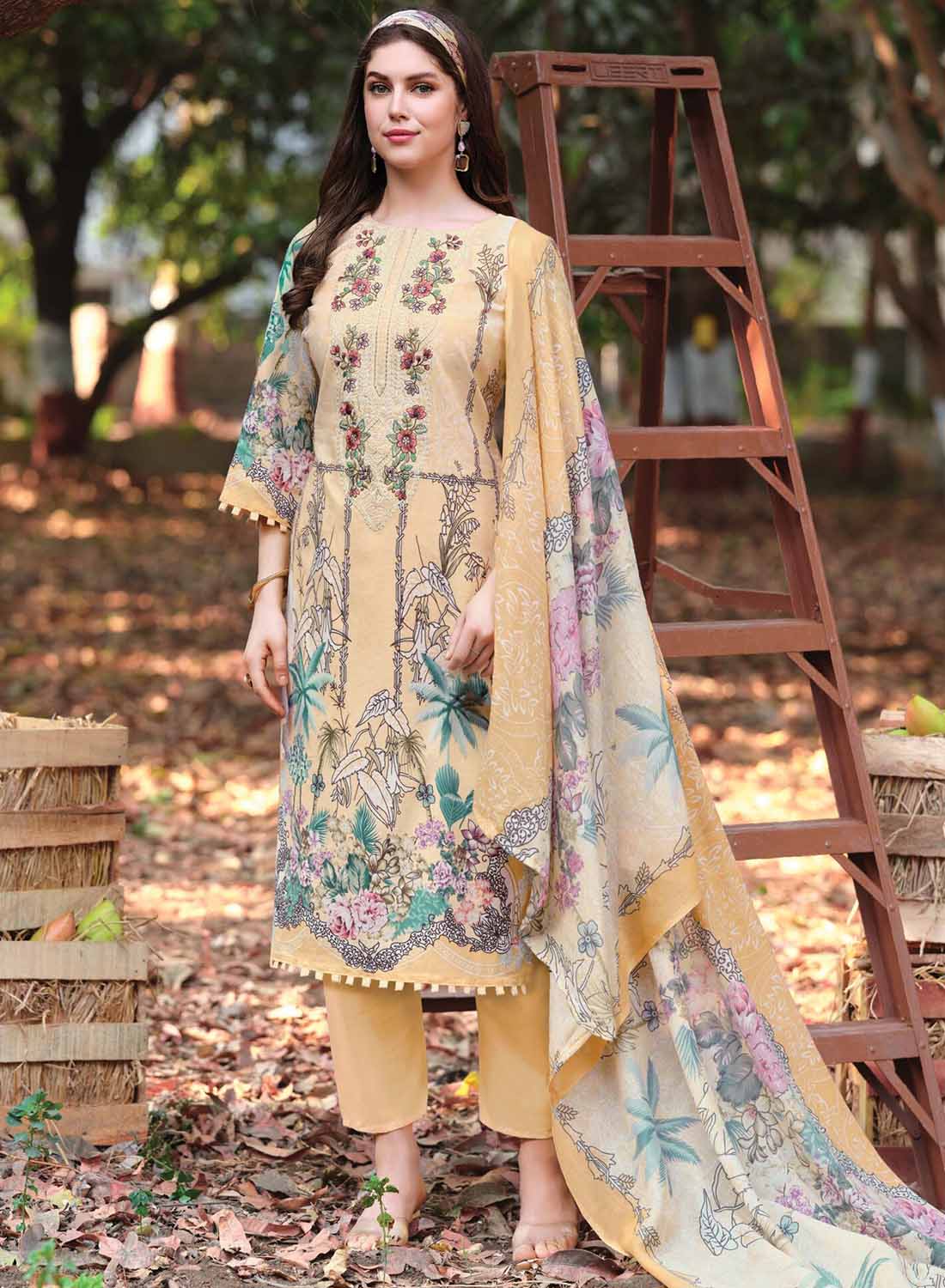 Pakistani Print Unstitched Pure Cotton Suit Dress Material with Dupatta