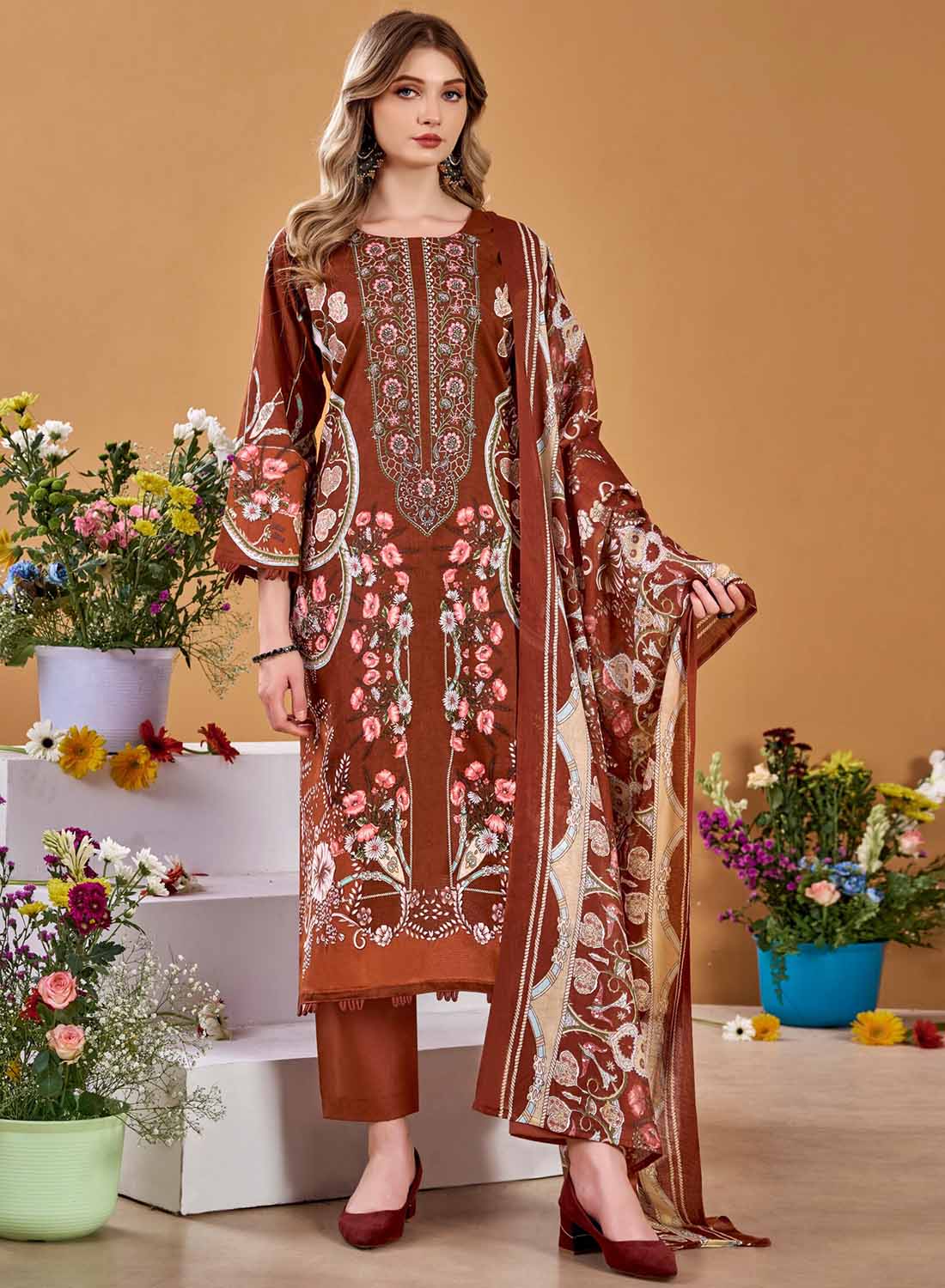 Pakistani Print Pure Cotton Unstitched Suit Fabric Material with Embroidery