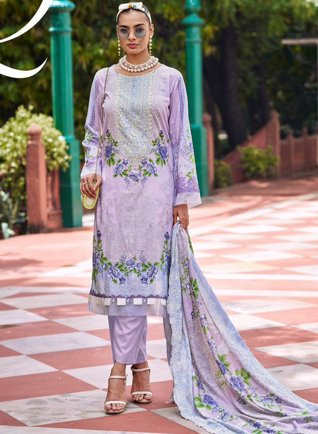 Pure Cotton Pakistani Suit Unstitched Material with Embroidery Patch