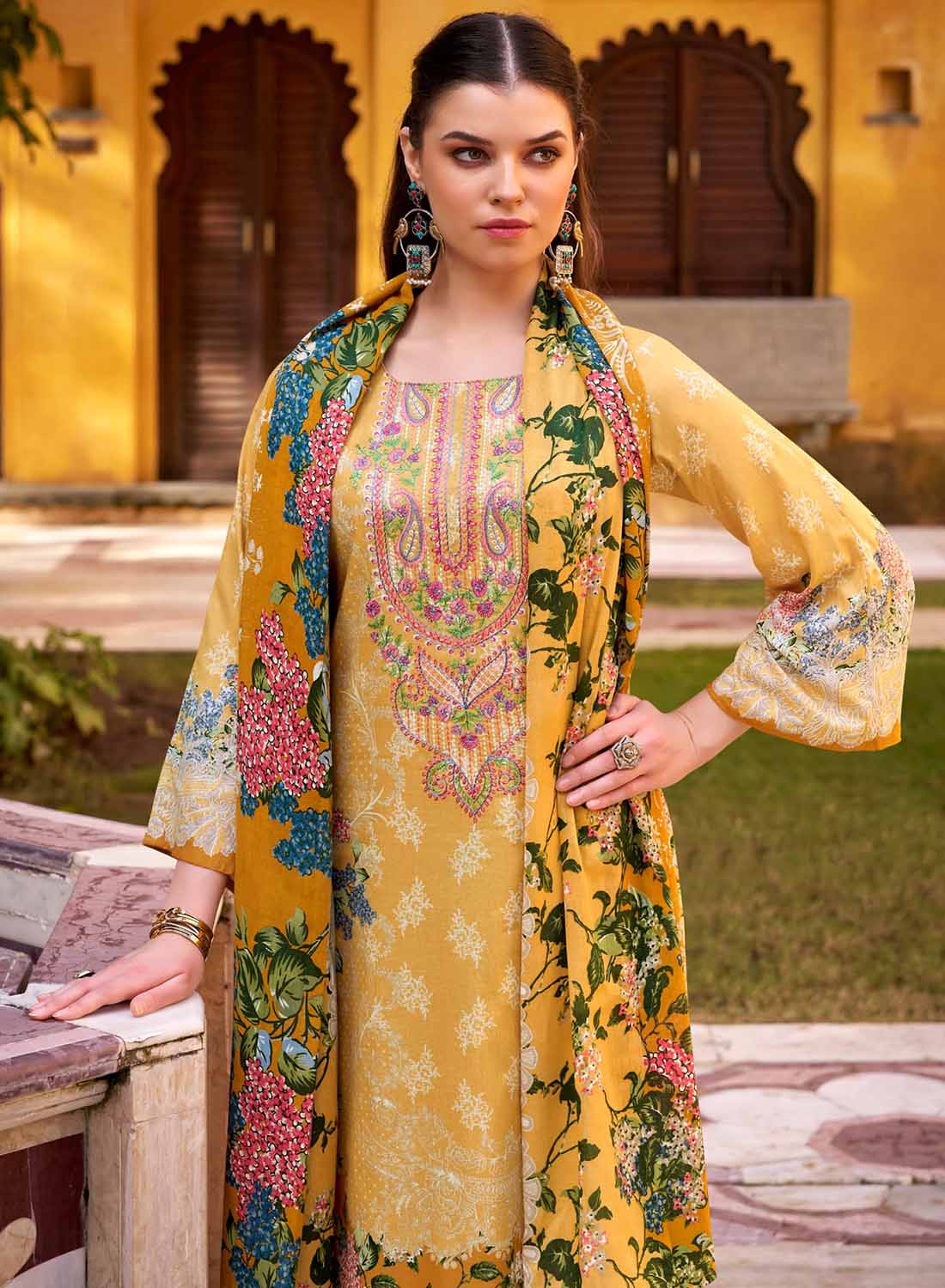Pure Cotton Pakistani Print Unstitched Suit Material with Cotton Dupatta