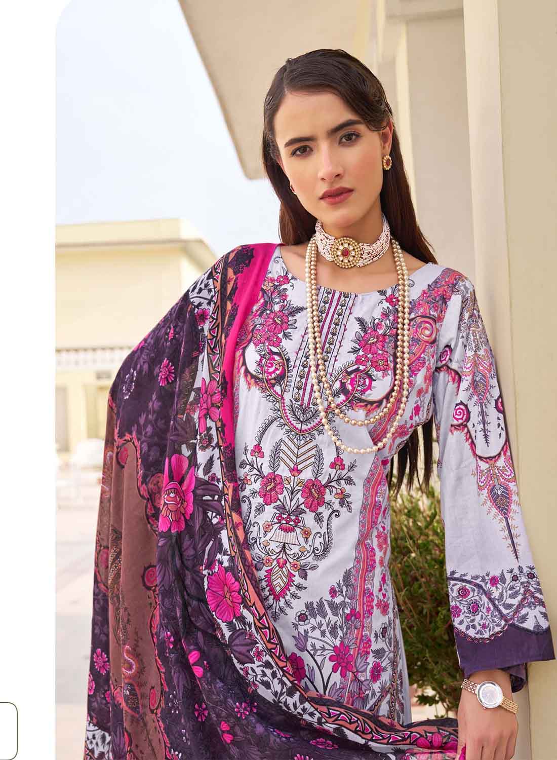 Women's Pakistani Print Unstitched Cotton Suit Dress Material