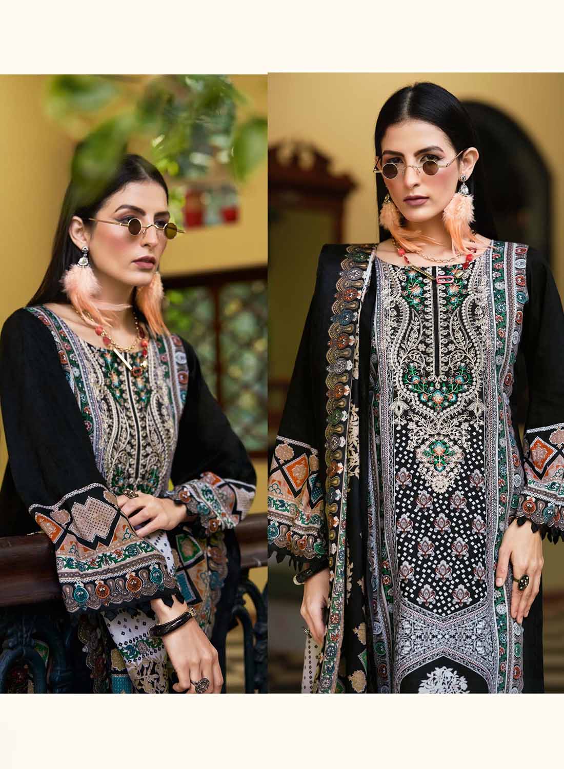 Pakistani Print Unstitched Pure Cotton Salwar Suit Dress Material with Embroidery