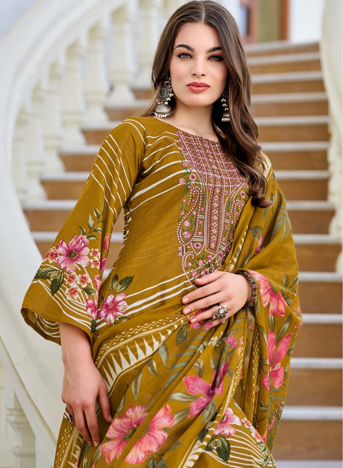 Women's Pakistani Print Unstitched Pure Cotton Suit Dress Material