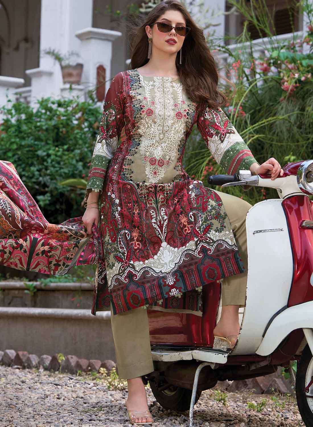 Pakistani Print Pure Cotton Unstitched Suit Set Material with Embroidery