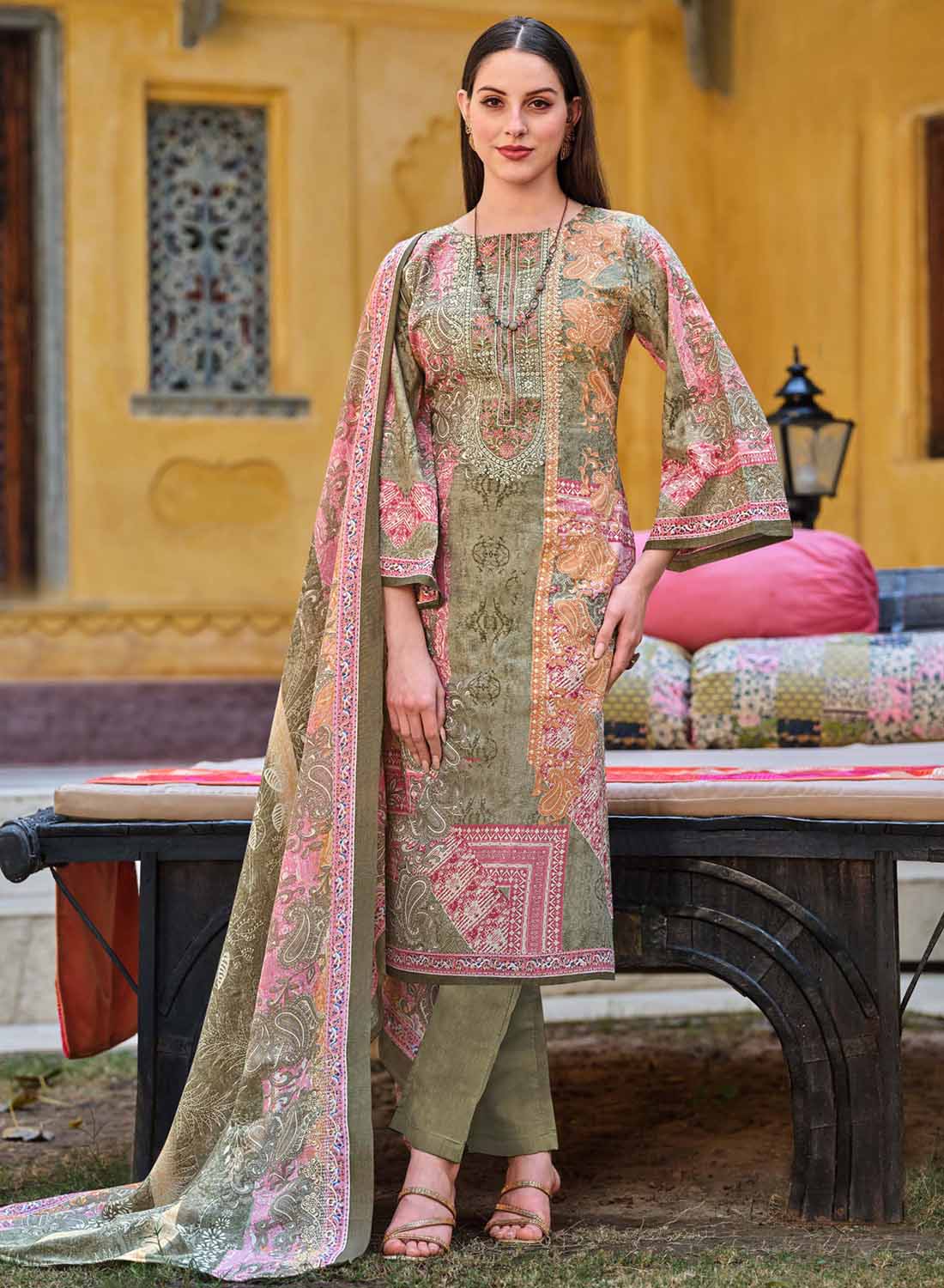 Pakistani Print Unstitched Cotton Suit Dress Material for Women
