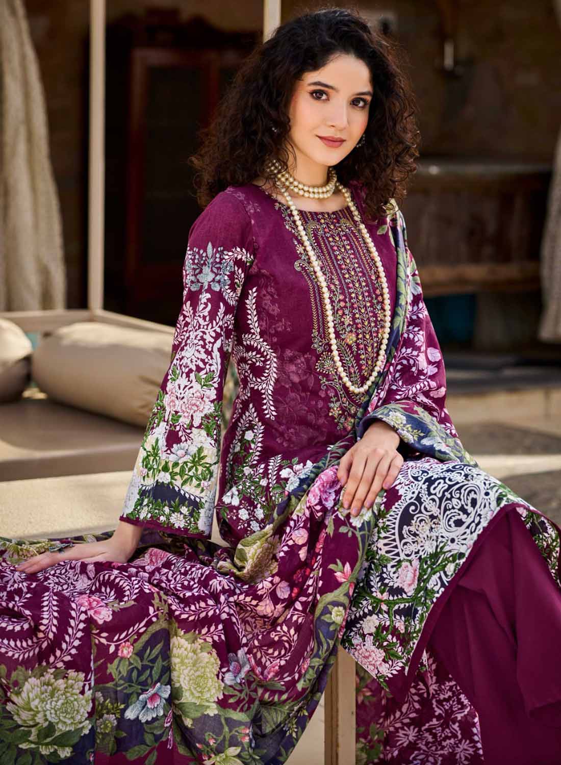 Pakistani Print Unstitched Pure Cotton Suit Set with Dupatta