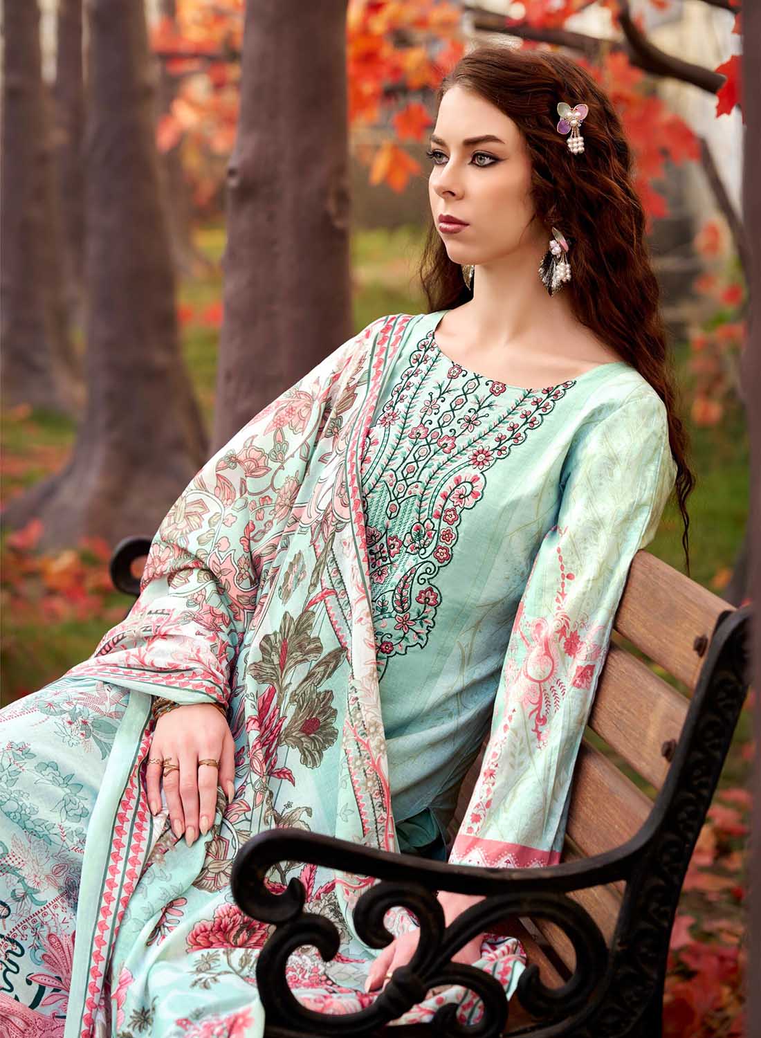 Pure Cotton Unstitched Pakistani Suit Material with Neck Embroidery