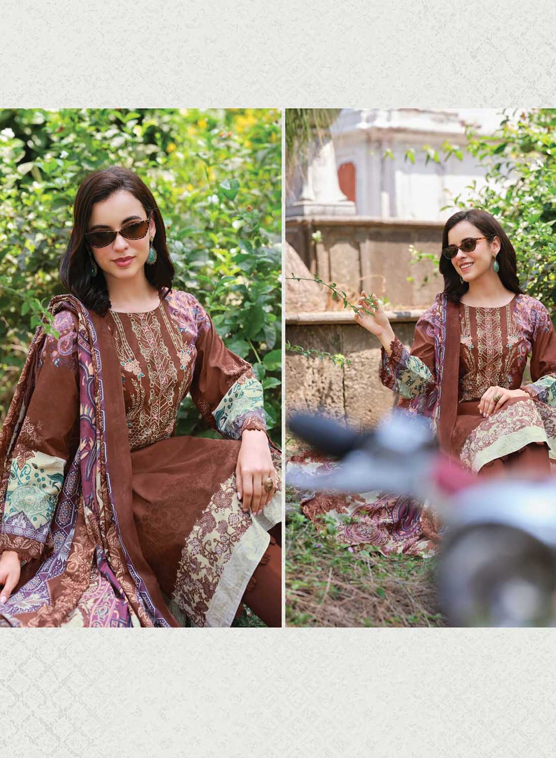 Pakistani Print Pure Cotton Unstitched Suit Set with Embroidery