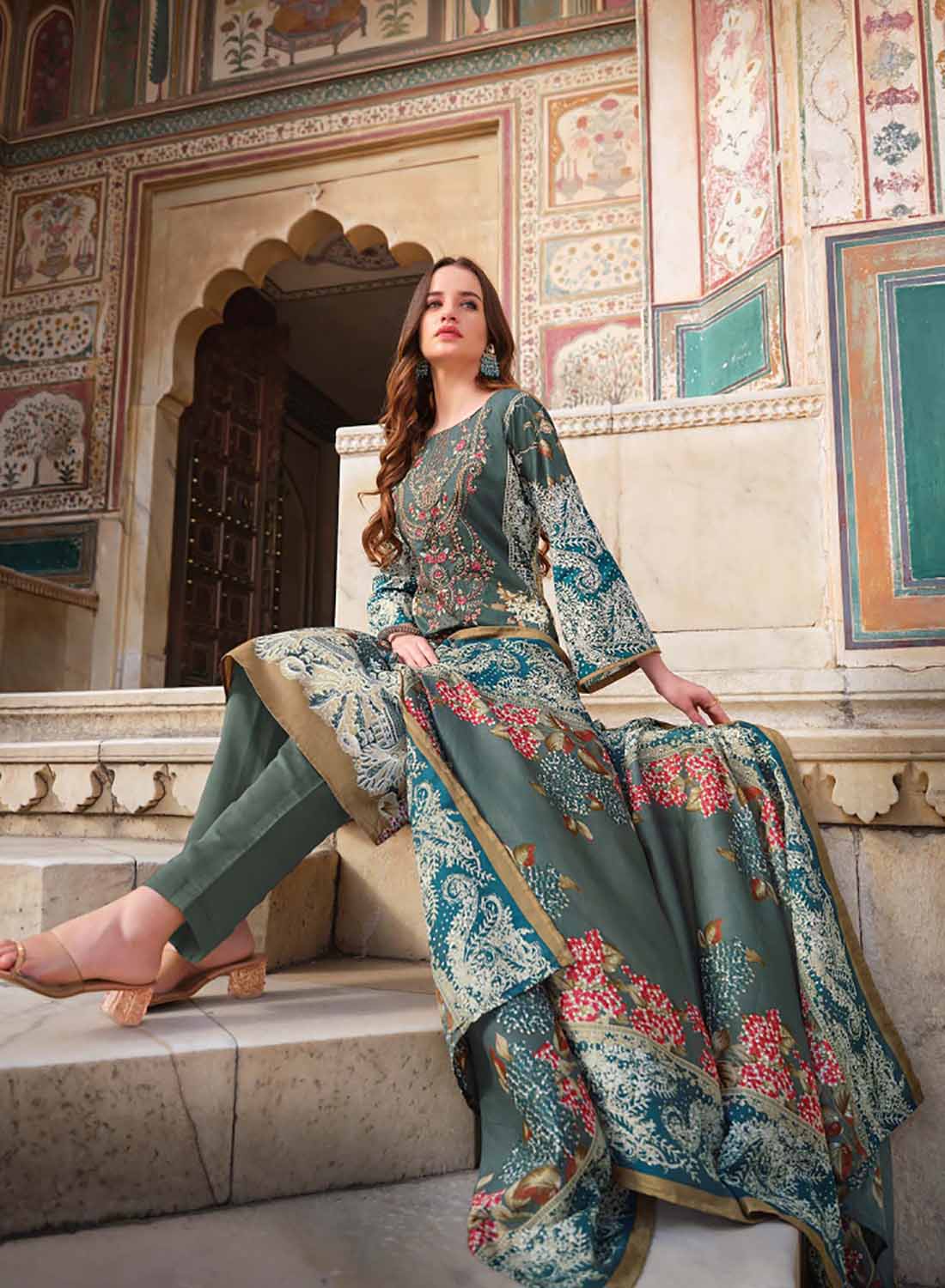 Pakistani Print Unstitched Cotton Salwar Suit Material for Ladies