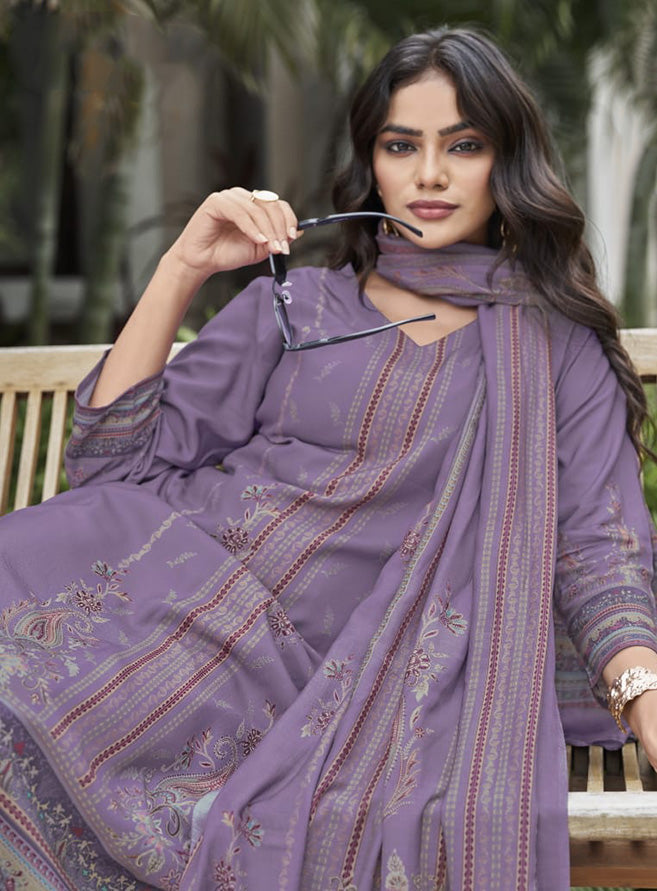 Pashmina Unstitched Winter Salwar Suit Set Material with Muslin Dupatta