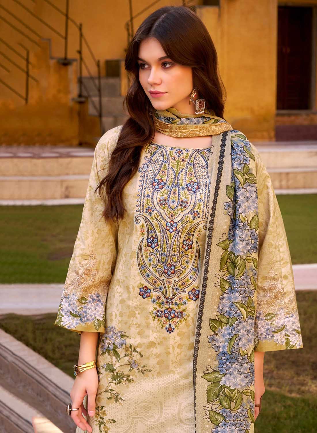 Pure Cotton Pakistani Print Unstitched Salwar Suit Material with Dupatta