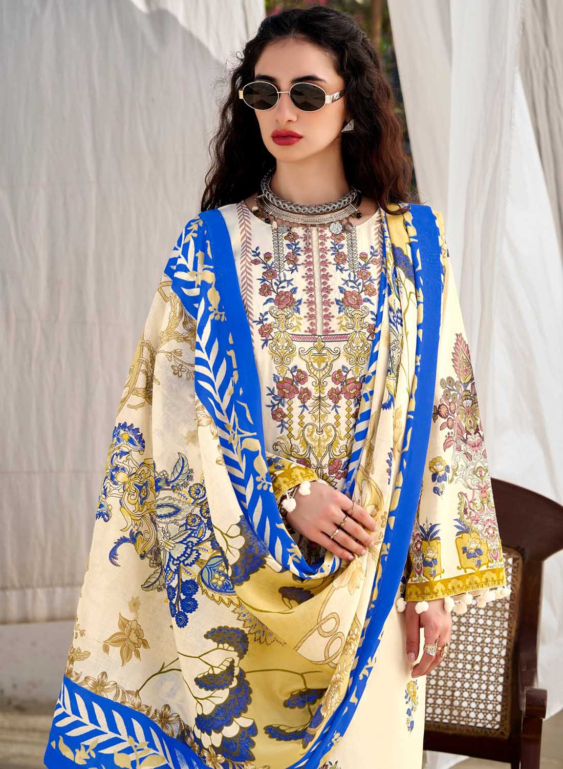 Pakistani Print Pure Cotton Unstitched Salwar Suit Material with Embroidery