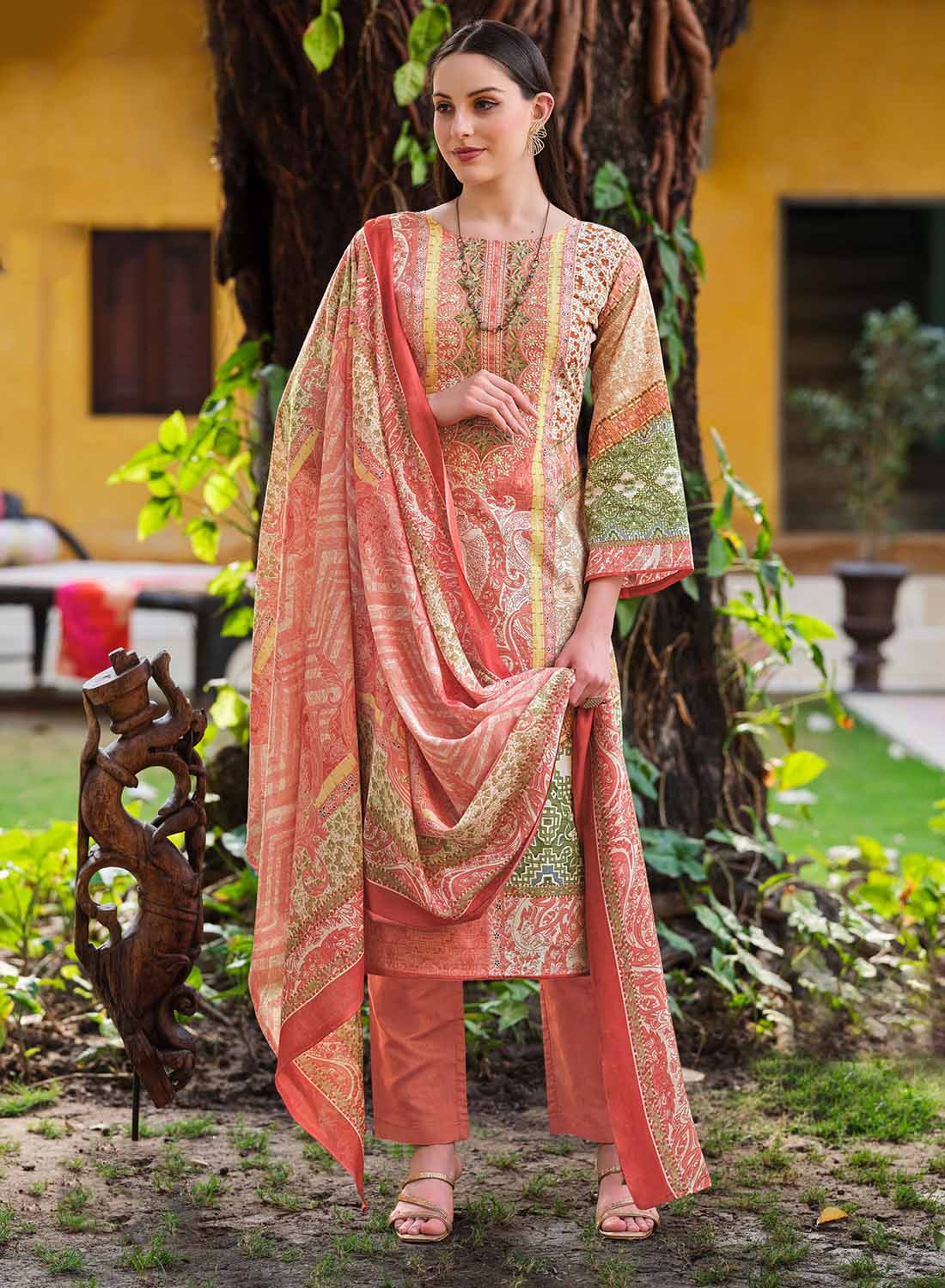 Pakistani Print Unstitched Cotton Suit Dress Material with Dupatta