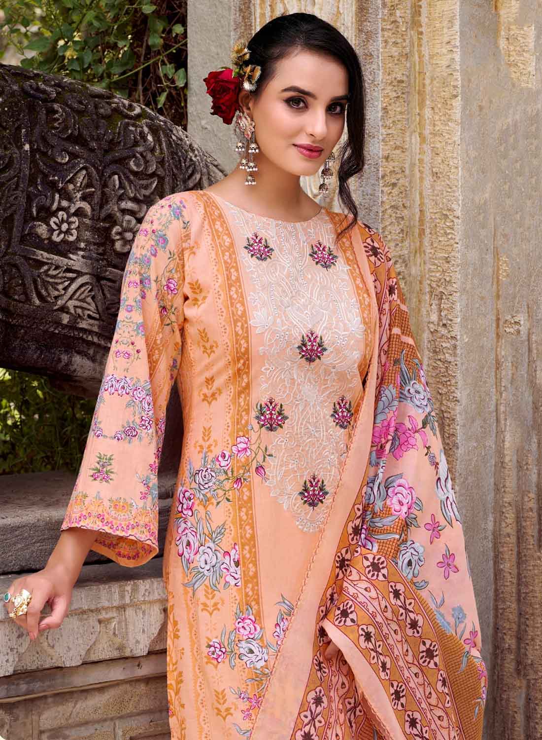 Pure Cotton Pakistani Print Unstitched Suit Dress Material with Embroidery