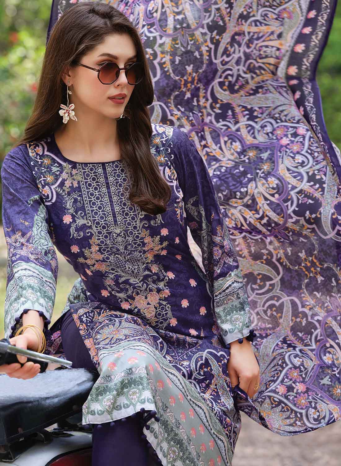 Pakistani Print Pure Cotton Unstitched Suit Set Fabric with Embroidery