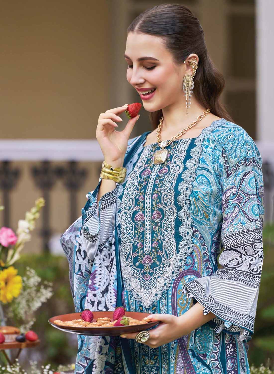 Pakistani Print Pure Cotton Unstitched Suit Fabric with Embroidery