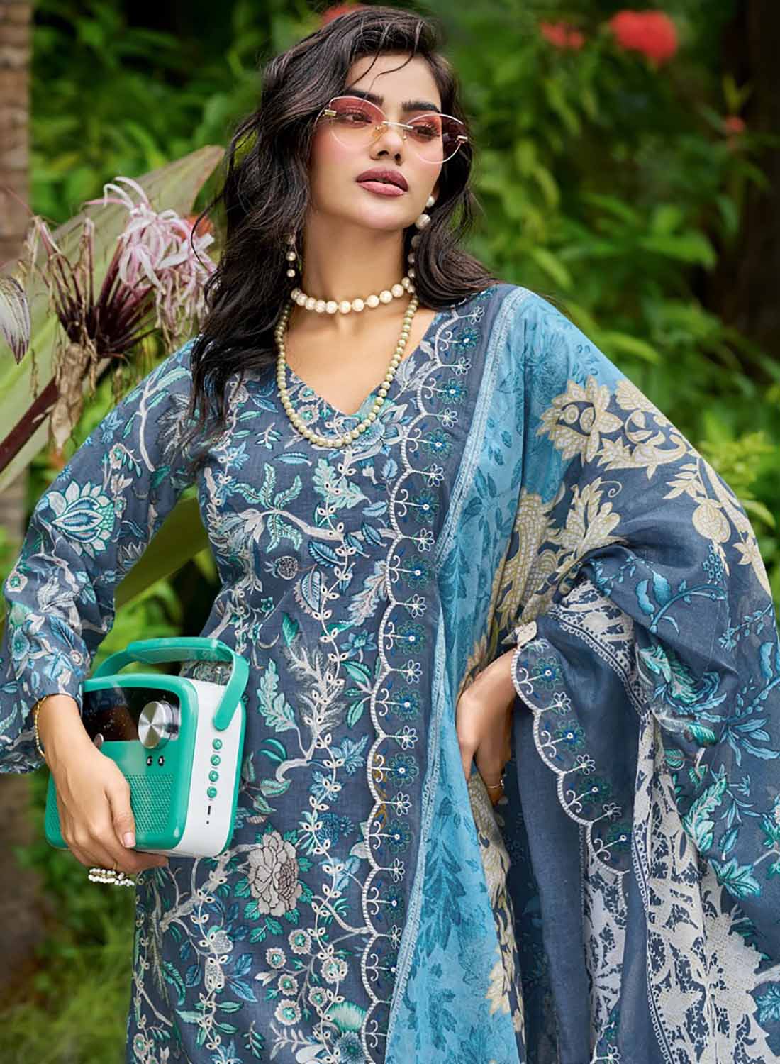 Pakistani Cotton Suit Dress Material for Women Unstitched with Embroidery