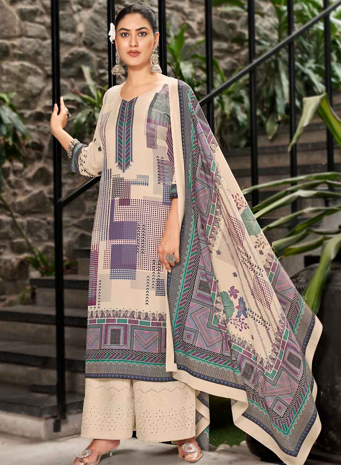 Beige Unstitched Pashmina Winter Woolen Suit Dress Material for Women Stilento Beige Unstitched Pashmina Winter Woolen Suit Dress Material for Women Stilento