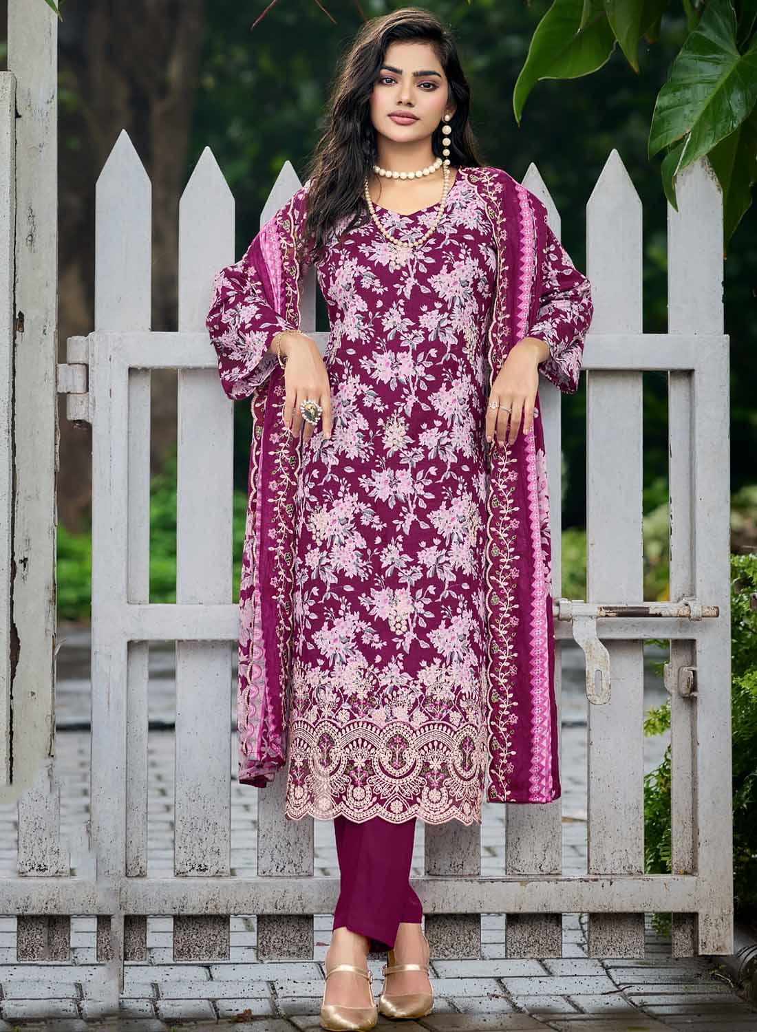 Pakistani Cotton Suit Material for Women Unstitched with Embroidery
