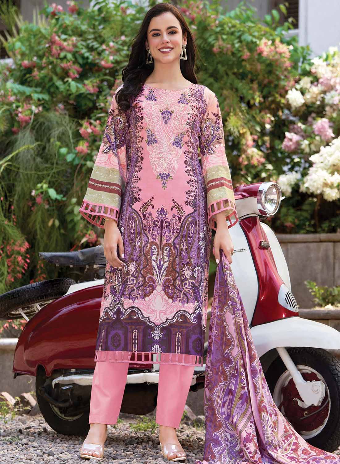 Pakistani Print Pure Cotton Unstitched Salwar Suit Fabric with Embroidery
