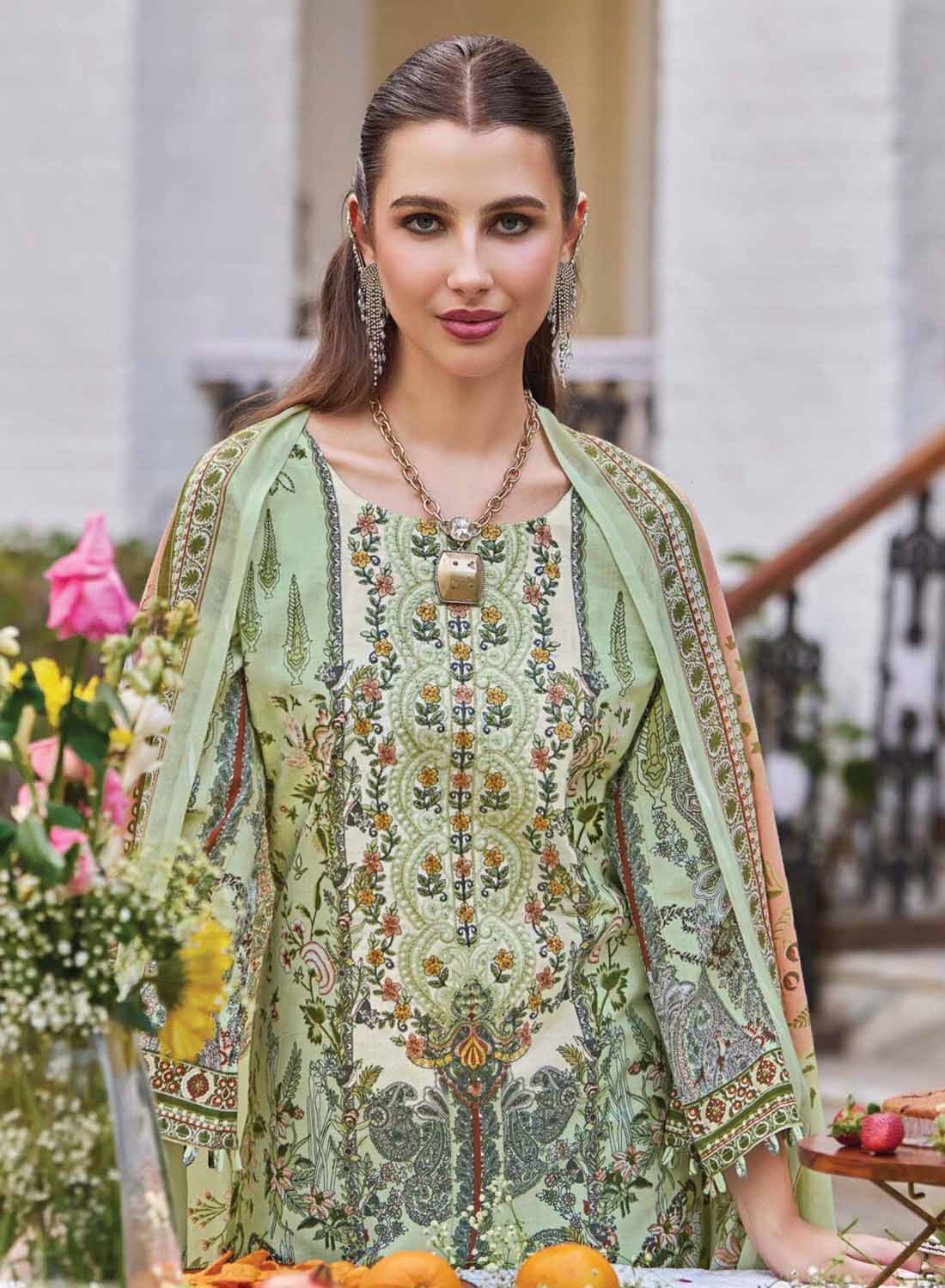Pakistani Print Pure Cotton Unstitched Suit Material with Embroidery