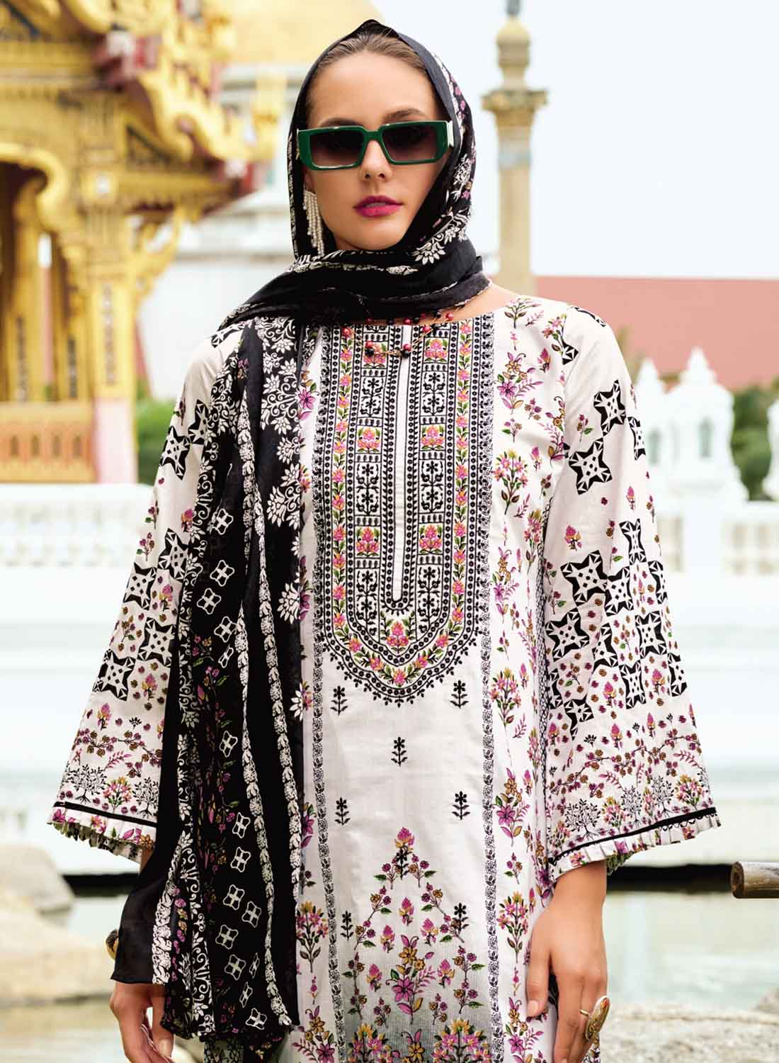 Pakistani Print Unstitched Pure Cotton Suit Dress Material with Embroidery