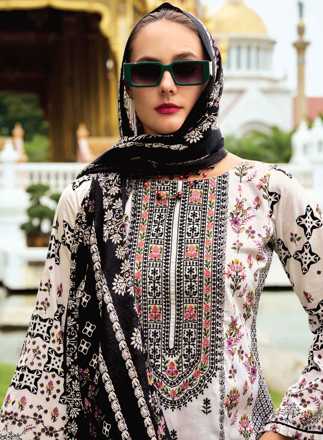 Pakistani Print Unstitched Pure Cotton Suit Dress Material with Embroidery