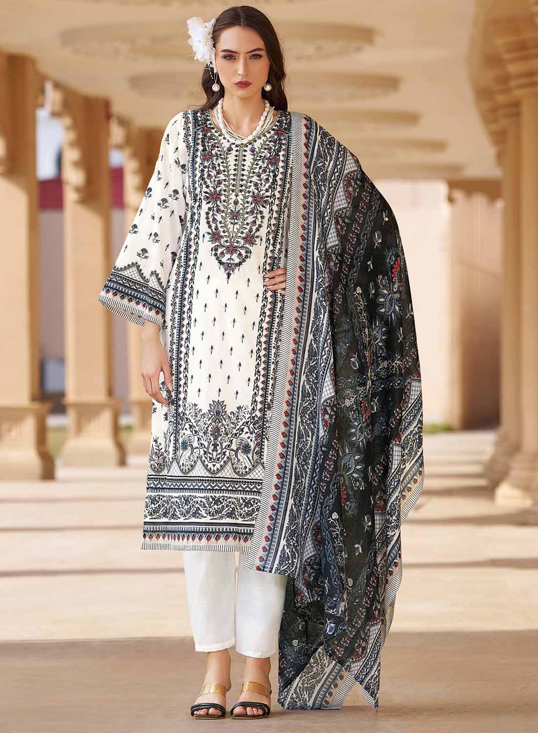 Pakistani Print Unstitched Pure Cotton Salwar Suit Dress Material for Women