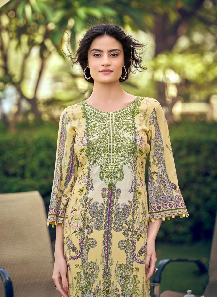Women's Pure Cotton Pakistani Print Unstitched Suit Material with Embroidery