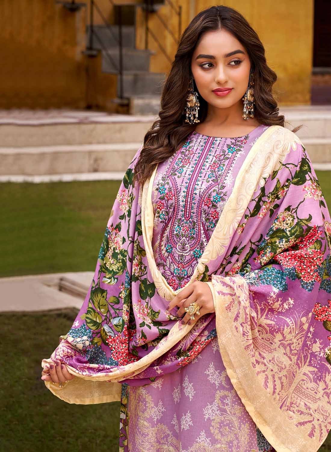Pure Cotton Pakistani Print Unstitched Salwar Suit Set with Embroidery
