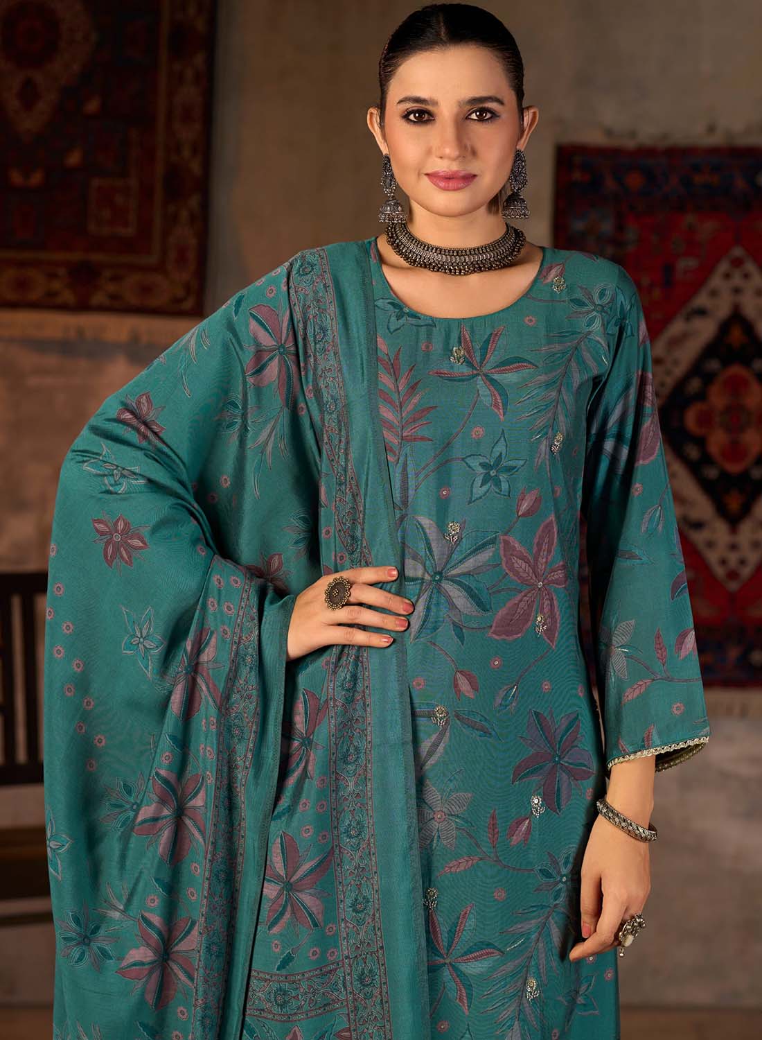 Party Wear Fancy Muslin Silk Unstitched Salwar Suit Material for Women