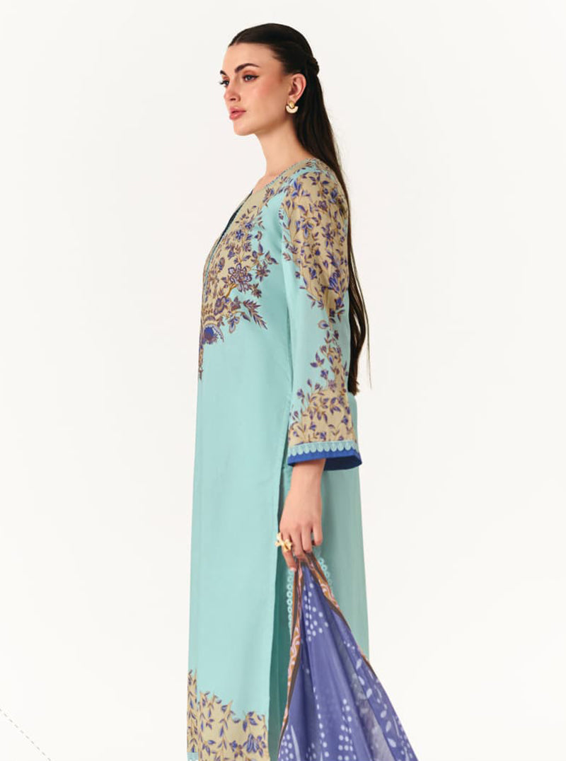 Pakistani Lawn Cotton Unstitched Suit Material with Muslin Dupatta