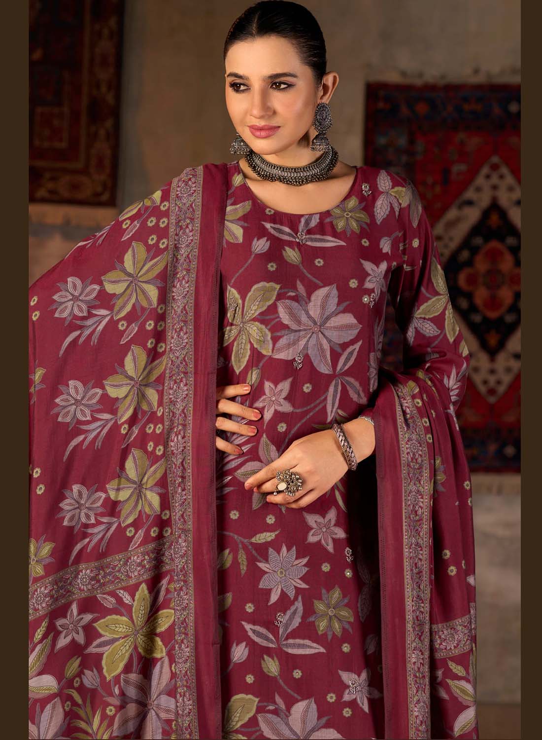 Party Wear Fancy Muslin Silk Unstitched Suit Dress Material for Women