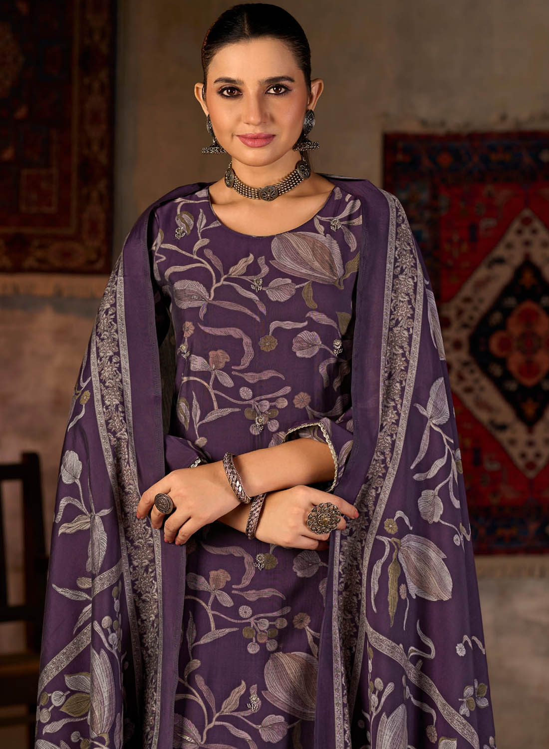 Party Wear Muslin Silk Unstitched Salwar Suit Material for Women