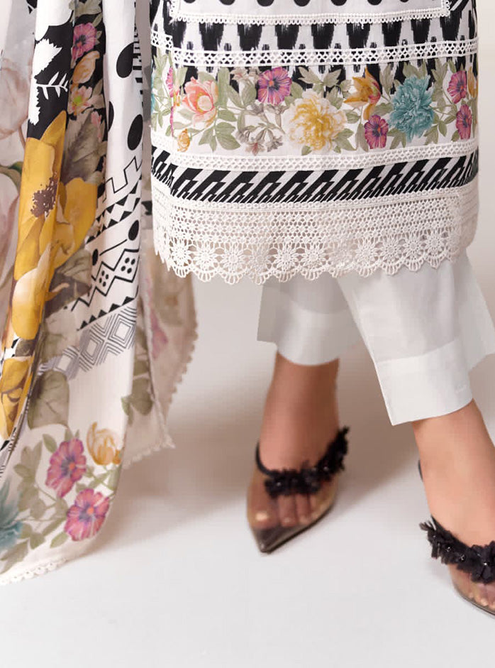 Party Wear Pure Cotton White Unstitched Suit Material for Women