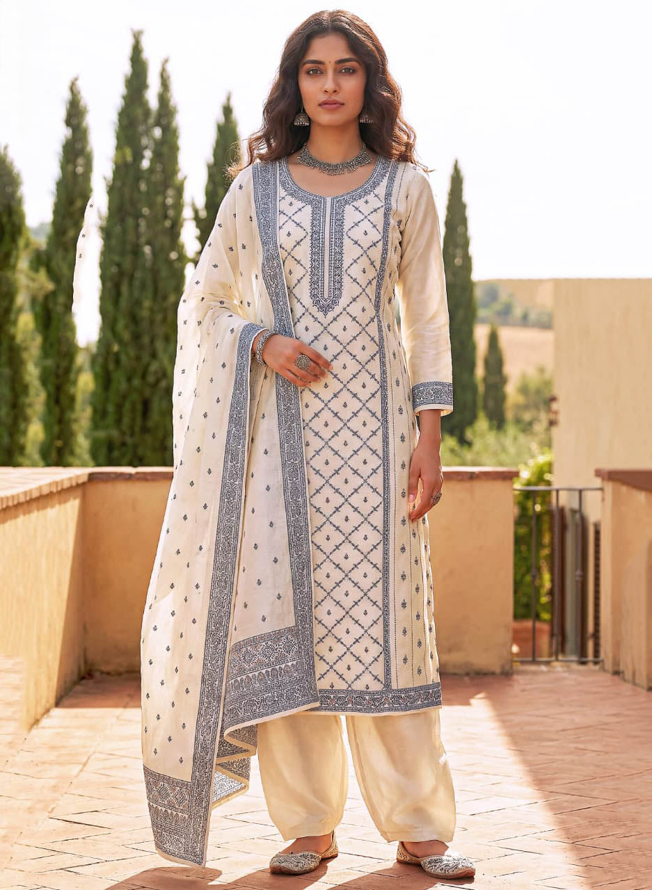 Women’s Pure Cotton Unstitched Suit Dress Material White